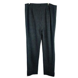 J Jill Ponte Slim Leg Pants Large Navy Blue Gray Plaid Pull On Stretch Knit Work